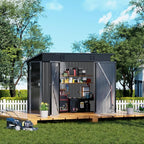 COMHOMA Shed Outdoor Storage Shed Metal,Lockable Doors Tool Sheds with Sloping Roof,Steel Garden Shed with Air Vent for Backyard,Patio,Lawn,Poolside(Grey,8'*4')