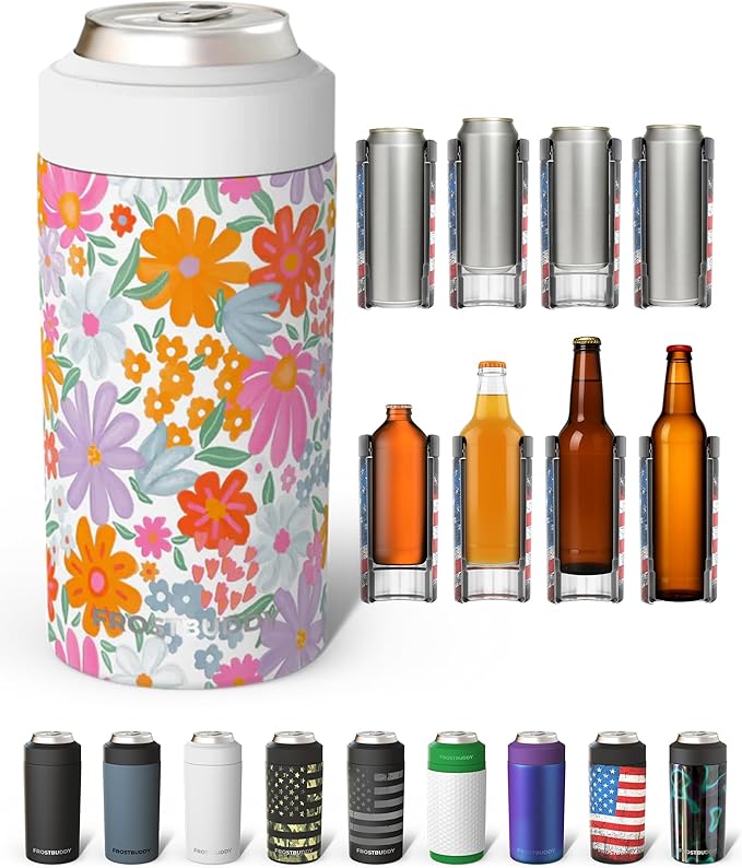 Frost Buddy Universal Can Cooler - Fits all - Stainless Steel Can Cooler for 12 oz & 16 oz Regular or Slim Cans & Bottles - Stainless Steel (Mother Nature)