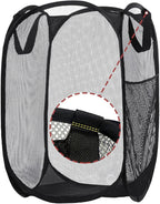 Pop Up Laundry Hamper Mesh Laundry Basket Collapsible Laundry Basket with Wide Opening Durable Hamper Bag for Clothes Storage (Black,1-PACK)