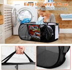 Foldable Laundry Baskets, Collapsible Mesh Laundry Hamper, Durable Pop Up Laundry Basket, 3 Compartments Clothes Hampers for Laundry, Easy to Carry & Sort for Dorm, Home, Kids Room, Travel Black
