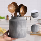 Farmhouse Ceramic Farmhouse Kitchen Utensil Holder for Countertop, Rustic Cooking Utensil Holder Crock Fit for Kitchen Counter.Grey 6.1 x 6.1 x 7 IN