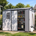 6 x 8 FT Resin Outdoor Storage Shed, All-Weather Plastic Garden Shed with Floor, Lockable Doors & Windows, Plastic Tool Shed for Poolside, Patio, Backyard
