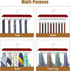 Tie Rack Hanger for Closet, 2 in 1 Belt Tie Hangers with 20 Folding Hooks, 360 Degree Rotating Wooden Tie Holder Organizer for Men Ties Belts Scarves Tank Tops Accessories, Walnut (1 Pack)