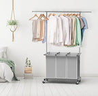 Simple Houseware 3 Bags Laundry Sorter with Extensible Clothes Hanging Rod