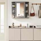 Shintenchi Bathroom Wall Cabinet with Mirror, Mounted Medicine Cabinets with 4 Internal and 6 Open Shelves, Mirrored Door Over the Toilet Storage, Gray