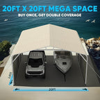 Quictent 20x20 ft Heavy Duty Double-car Metal Carport, Fully Shaded Outdoor Garage Side Canopy with Side Panels and Pre-drilled Holes, Suitable for Parking Cars, Boats and Agricultural Equipment