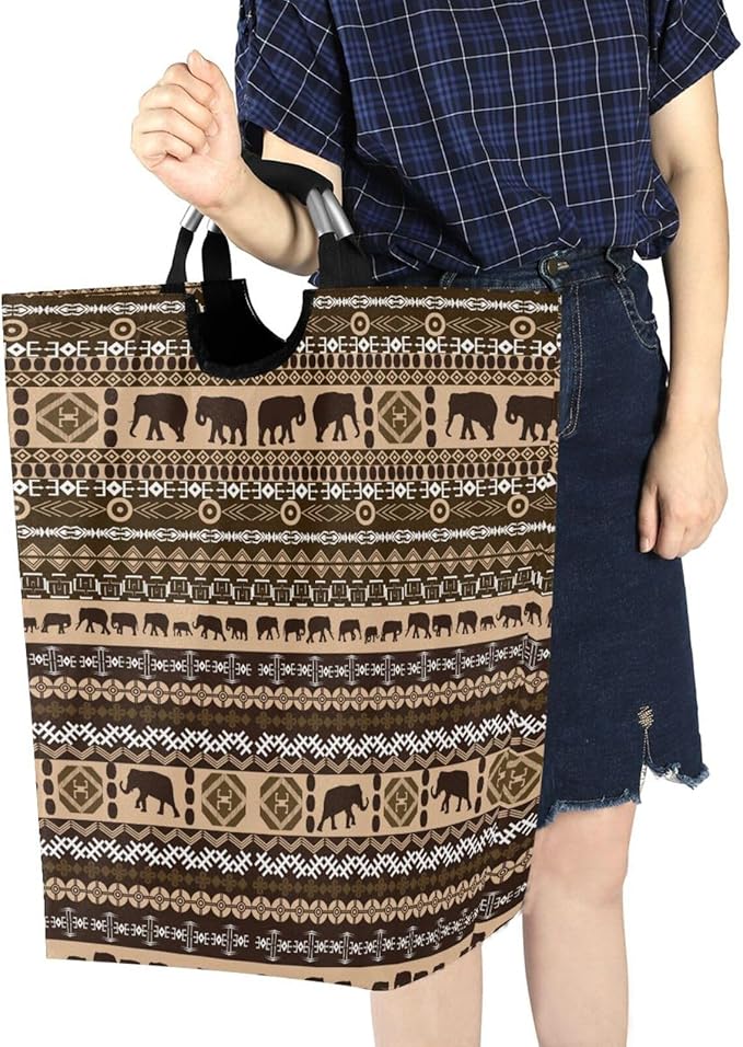 Ethnic African Elephant Laundry Basket for College Dorm,50L Collapsible Portable Laundry Hamper Storage Basket for Toys Clothes Organizer
