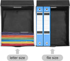 Collapsible File Box with Lid & Plastic Slide - Hanging Document Organizer for Office/Home, 14.96x12.6x10.83 Inch,Dark Grey, 1 Pack (No Folders Included)