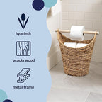 happimess PRH1000A Talia Classic Coastal Hand-Woven Water Hyacinth Toilet Paper Basket with Wood Bar, Reserve Storage for Extra Rolls, Free Standing Magazine Holder, Natural