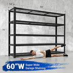 FLEXIMOUNTS 60" W Garage Shelving, 5 Tier Storage Shelves Load 1500LBS, Adjustable Garage Shelving Heavy Duty, Metal Shelves Unit for Basement, Warehouse, 60" W x 72" H x 24" D, Black