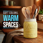 Comfify Wide Mouth Mason Jar Utensil Holder Decorative Kitchenware Organizer Crock, Dishwasher Safe - Kitchen Caddy Green, Large Size 7" High - Yellow