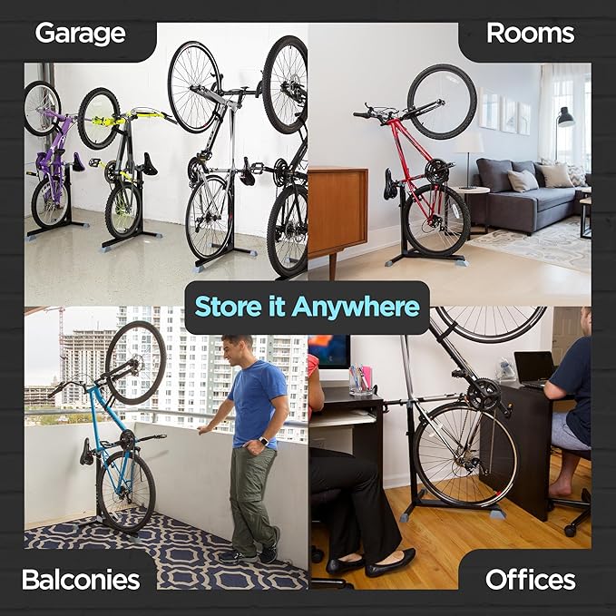 Bike Nook Pro Stand & Vertical Storage Rack - 4 Pack with connectors - The Original Vertical Bicycle Floor Stand for Garage Storage and Indoor and Outdoor use, No Drilling Required