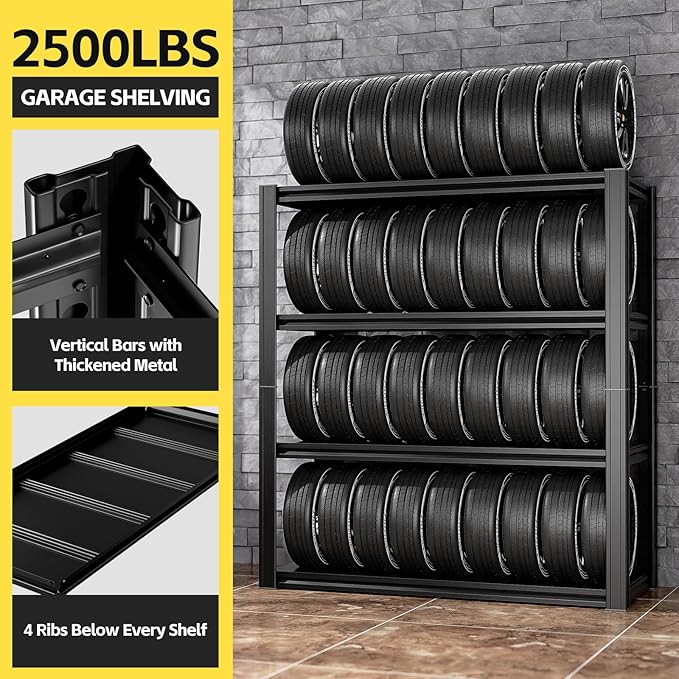 4-Tier 40" W x 20" D x 60" H Garage Shelving Garage Storage Shelves 2500LBS Metal Industrial Shelf Adjustable Heavy Duty Shelving Storage Rack Shelving Unit (Black)