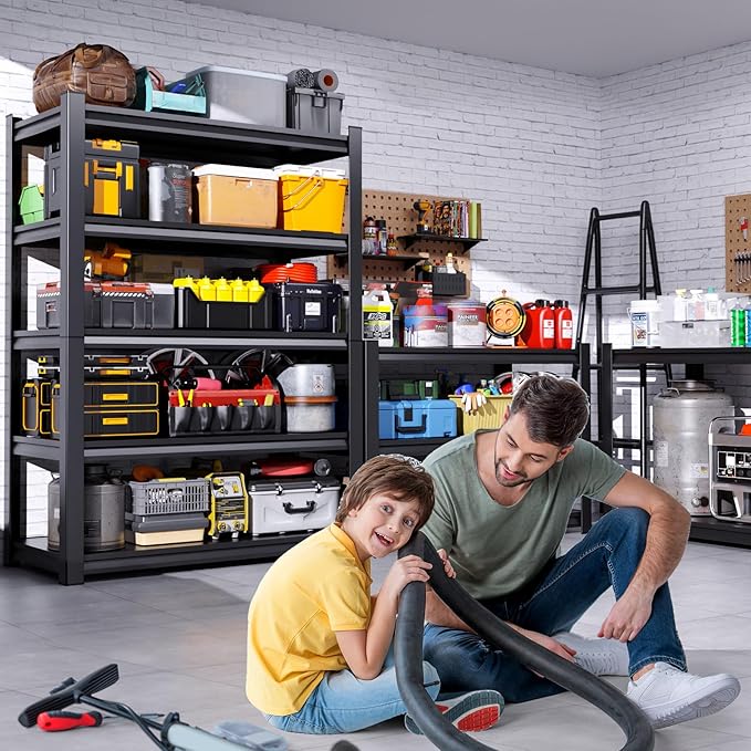 3 Pack 46" W Heavy Duty Garage Shelving - 5 Tier Metal Storage Shelves (2500 LBS Total Capacity), Adjustable Steel Utility Rack for Pantry, Warehouse, Basement, Shop - 71" Hx46 W x 20" D,Black