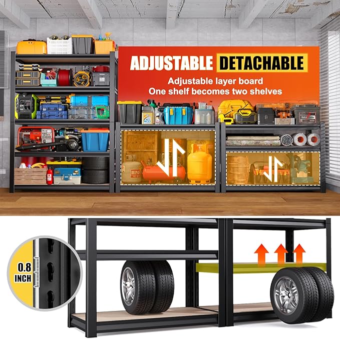 Set of 4 71"H Garage Shelving-2050LBS 5 Tier Storage Shelves,Adjustable Heavy Duty Metal Shelving Unit and Storage Large Rack,Utility Steel Shelf For Shop Warehouse Industrial Pantry 71"x35"x16"