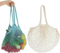2 Pack Reusable Mesh Grocery Bags, Washable Cotton String Shopping Bag Long Handle Mesh Produce Bag for Fruit Vegetables Potatoes Farmers Market