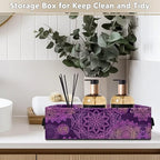 Bathroom Storage Bins Collapsible Rectangular Basket Versatile Cabinet Organizer Modern Fabric Toilet Paper Basket for Home Living Room Office Decor, Dark Violet Boho Flower