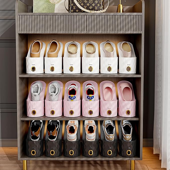 15 Pack Shoe Slots Organizer, Adjustable Shoe Stacker for Closet Storage, Double Layer Space Saver, Durable and Stackable Shoe Holder for Sneakers Heels and Flat