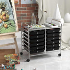 GOFLAME 12-Drawer Rolling Storage Cart, Multifunctional Art Craft Organizer Cart, Mobile Utility Storage Cart with Removable Drawers & Lockable Wheels, Craft Cart for Home Office School, Black