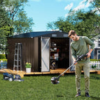 COMHOMA Shed Outdoor Storage Shed Metal,Lockable Doors Tool Sheds with Sloping Roof,Steel Garden Shed with Air Vent for Backyard,Patio,Lawn,Poolside (Brown, 10'x12')