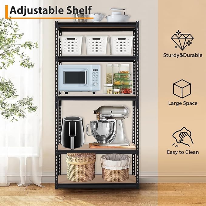 Heavy Duty Garage Storage Shelves, 5-Tier Metal Adjustable Shelving Unit with 2500 LBS Capacity, 35" l x 18" w x 72" h Storage Shelving for Kitchen Pantry Basement Bathroom Laundry