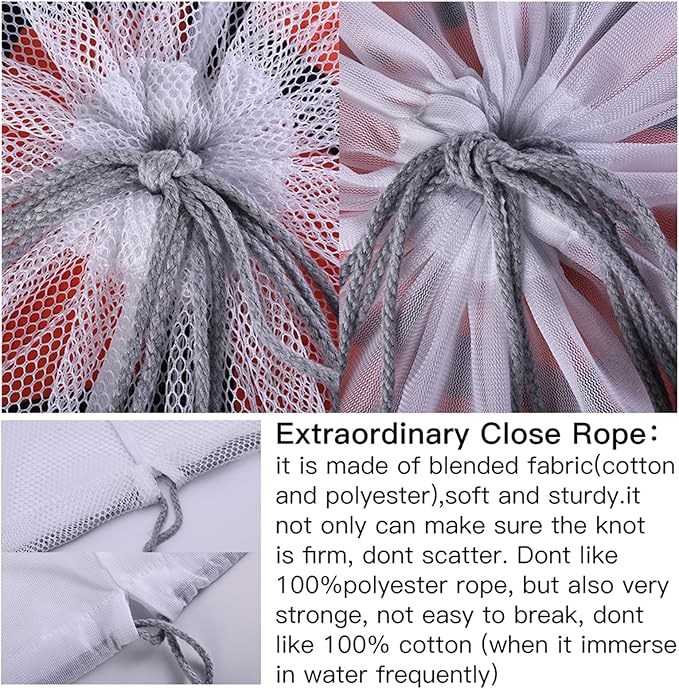 Kimmama XL Large Mesh Laundry, Heavy Duty Big Hole Coarse Mesh Bag with Drawstring Strap,24 x 36" White Travel Storage Bag for Clothes,Camping,Laundromat,Dorm,College,Carrying