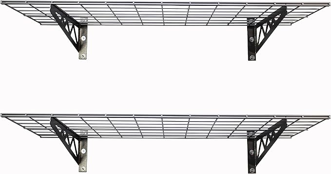 SafeRacks Wall Shelves - 2 Pack of 18 x48 Garage Wall Mounted Shelving, Wire Storage Racks, Utility Shelf, Heavy Duty Shelves with 4 Accessory Hooks, 500lbs Capacity, Color: Hammertone