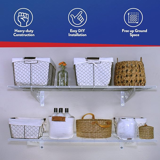 12" x 36" Wall Shelves (Two Pack with Hooks)
