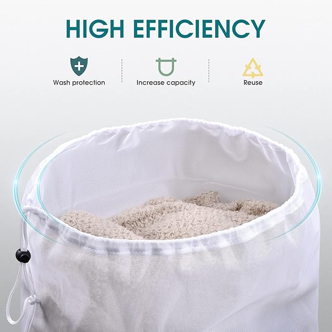 OTraki 2 Pcs Large Mesh Laundry Bags 24X36 Inch Heavy Duty Drawstring Laundry Wash Bag,Laundry Hamper Liner Machine Washable Storage Bag for Travel Hotel Beach Don't Drying, Melting 140-176℉ White