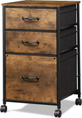 DEVAISE Mobile File Cabinet, Rolling Printer Stand with 3 Drawers, Fabric Vertical Filing Cabinet fits A4 or Letter Size for Home Office, Rustic Brown Wood Grain Print