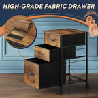 DEVAISE Mobile File Cabinet, Rolling Printer Stand with 3 Drawers, Fabric Vertical Filing Cabinet fits A4 or Letter Size for Home Office, Rustic Brown Wood Grain Print