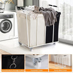 280L 2 Section Laundry Sorter Cart, Rolling Heavy Duty Laundry Sorter, Large Laundry Hamper with Removable Bags for Laundry Room, Bathroom, Hotel, Black & Beige