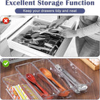 MAQUITA 12 Pcs Vanity Drawer Organizer 9 x 3 x 2 Inches Clear Plastic Utensil Organizers Kitchen Drawers Dividers for Office Desk Silverware Kitchen Utensils Cosmetics and Bathrooms(Clear)