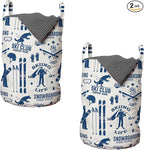 Ambesonne Ski Pattern Laundry Bag Pack of 2, Vintage Style Monochromatic Design of Skiing Themed Motifs, Hamper Basket with Handles Drawstring Closure, 13" x 19", Navy White