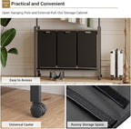 Laundry Sorter Cart with Hanging Rod, 3 Section Laundry Hamper with Wheels for Small Spaces, Laundry Organizer, Dirty Clothes Hamper for Apartment, Dorm