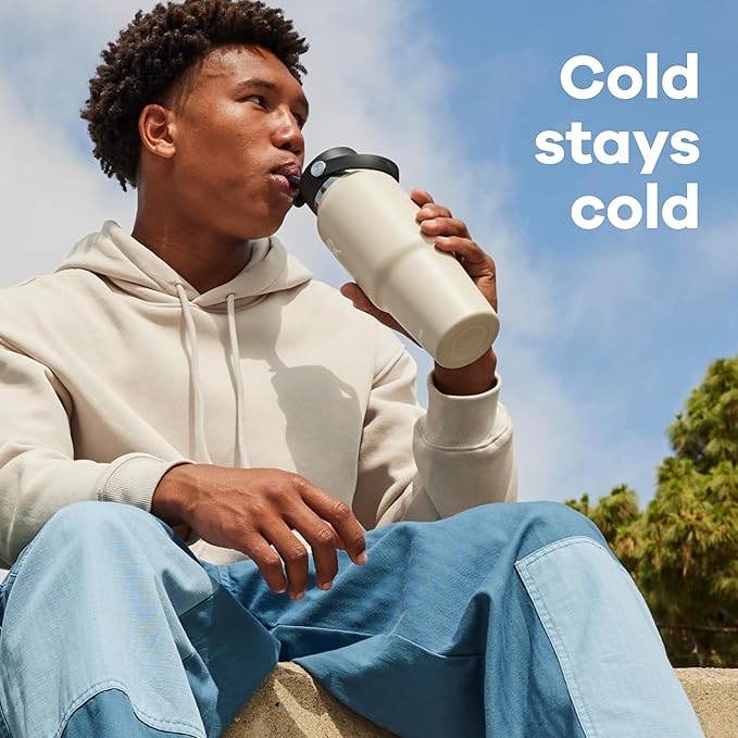 Hydro Flask Travel Water Bottle - Insulated Stainless Steel - Wide Straw Lid, Non Spill, Leakproof in 32 Oz Fossil Brown