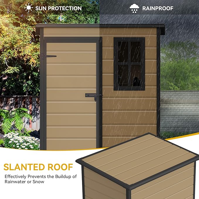 DWVO 5x3ft Resin Outdoor Storage Shed with Floor, Waterproof Lockable Storage Shed with Window, Plastic Outside Tool Storage for Garden Backyard Patio Lawn