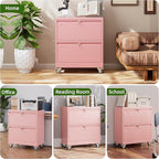 Aobabo Lateral File Cabinet 2 Drawer with Wheels, Lockable Metal Filing Cabinet for Home Office, Legal/Letter Size,Pink,Required Assembled,15.87" D x 28.94" W x 34" H