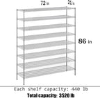 21" Deep x 72" Wide x 86" Height Wire Shelving Kit | 8-Tier | NSF Commercial Storage Rack Unit