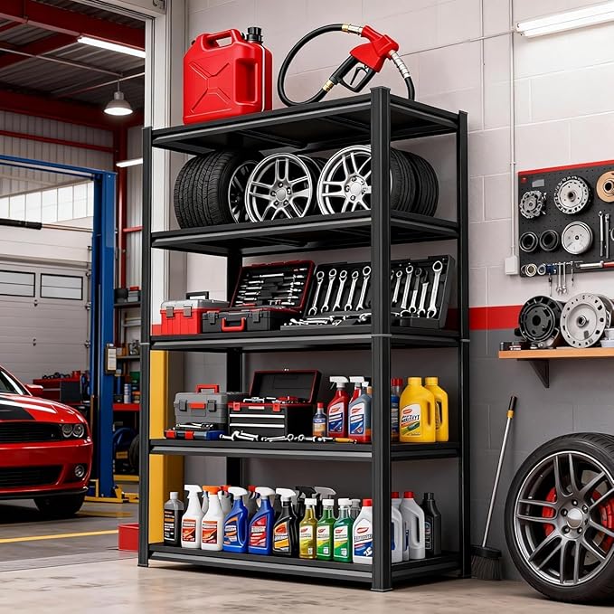 71" H x 40" W x 18" D Heavy Duty Metal Shelving, 5-Tier Adjustable Storage Shelves, 3000lb Capacity Freestanding Shelf Unit for Garage, Warehouse, Workshop