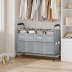 Tajsoon 4 Bag Laundry Sorter Cart, 4 Section Laundry Hamper Sorter with Heavy Duty Lockable Rolling Wheels, Laundry Separator Hamper with Removable Bags for Dirty Clothes Storage, Grey & White