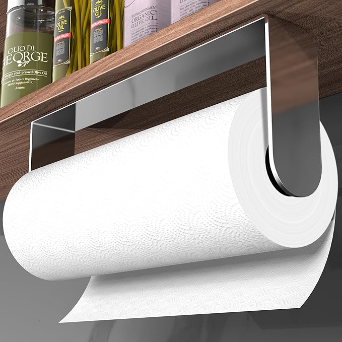 ZUNTO Adhesive Paper Towel Holder, Under Cabinet Paper Towel Rack for Kitchen - Great Space Saver, SUS 304 Stainless Steel (Polished)