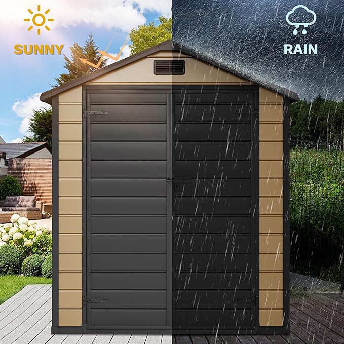 DWVO 6x4 FT Resin Storage Shed with Floor, Outdoor Storage Shed with Lockable Door, Window and Vents, Waterproof Plastic Tool Storage for Garden, Backyard, Patio, Lawn
