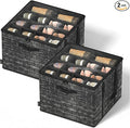 SONGMICS Shoe Organizer for Closet, Set of 2, Shoe Storage Box with Clear Lid, Foldable Fabric Bins, Holds 32 Pairs Total, Reinforced Handles, 16.5 x 16.5 x 12.5 Inches, Ink Black ULSP602B01