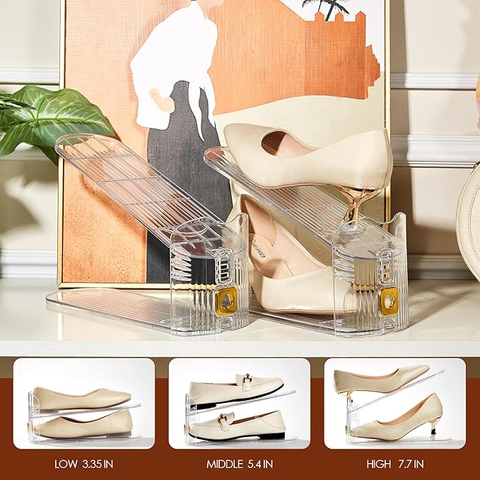 12 Pack Shoe Slots Organizer for Closet, Adjustable Shoe Stackers for a Pair of Shoes Shoe Rack Storage Shoe Space Saver 50% Shoe Shelf Display Holder for Closet