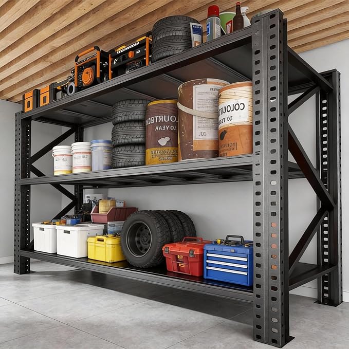 Metal Shelves, 4200LBS Heavy Duty Garage Shelving, Adjustable Garage Shelves, Shelving Units and Storage, Shelf, for Basement Workshop, Black