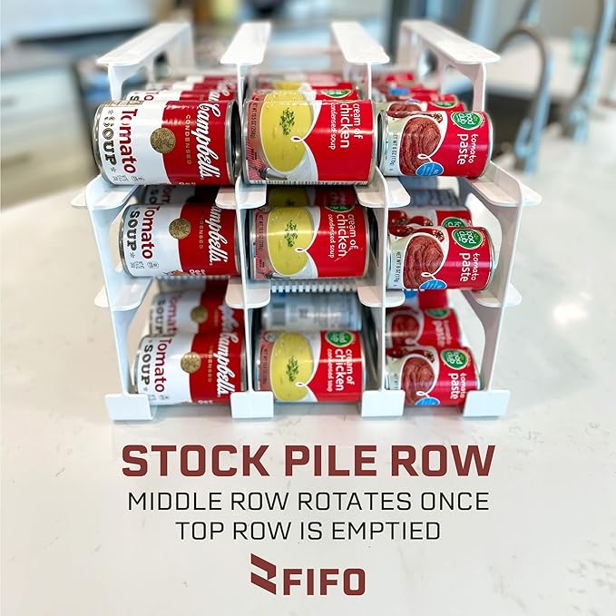 FIFO Can Tracker 2-Pack - 3-Tier Rotating Food Can Organizer for Pantry, Expandable Soda Can Storage for Kitchen, Holds 54 Cans of Food or Soda