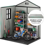 DWVO 6x4.4 FT Resin Storage Shed with Fence-Style and Side Windows, Lockable Door, and Vents Outdoor Storage Shed for Garden, Backyard, Patio, Lawn