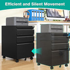 3 Drawer File Cabinet with Lock,Under Desk File Cabinet with Wheels,Black Rolling Filing Cabinets,Three Drawer Metal Filing Cabinet for Home Office,Fit A4/Letter/Legal File,- Assembly Required