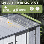 10 x 8 FT Resin Outdoor Storage Shed, All-Weather Plastic Garden Shed with Windows, Lockable Doors & Floor, Plastic Tool Shed for Poolside, Backyard, Patio